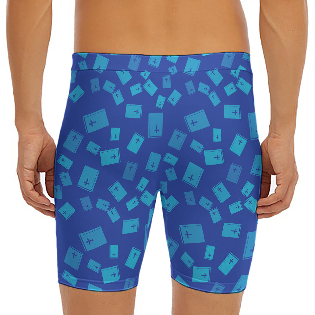 Blue Holy Bible Pattern Print Men's Long Boxer Briefs
