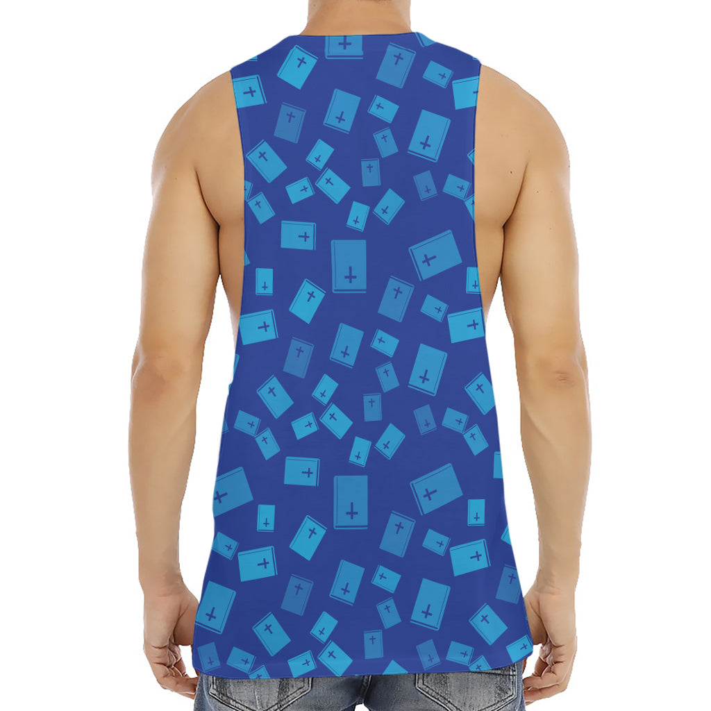 Blue Holy Bible Pattern Print Men's Muscle Tank Top