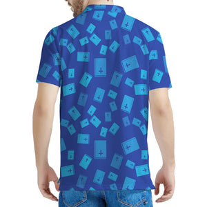 Blue Holy Bible Pattern Print Men's Polo Shirt