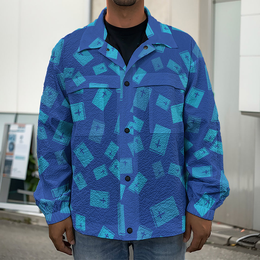 Blue Holy Bible Pattern Print Men's Shirt Jacket