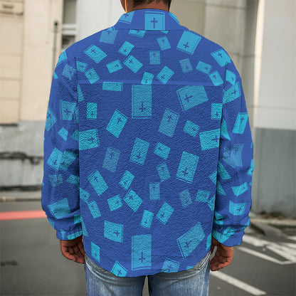 Blue Holy Bible Pattern Print Men's Shirt Jacket