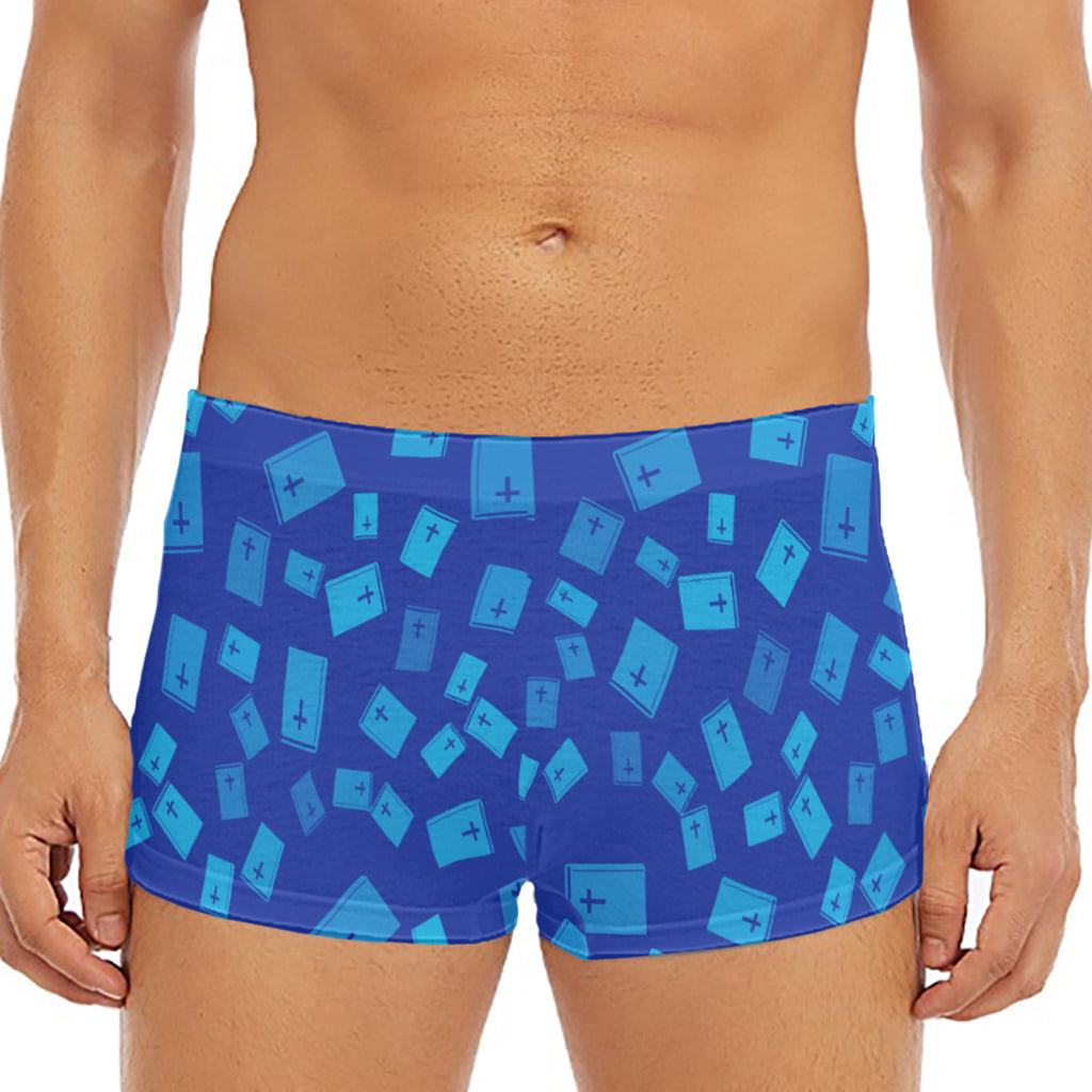 Blue Holy Bible Pattern Print Men's Short Boxer Briefs