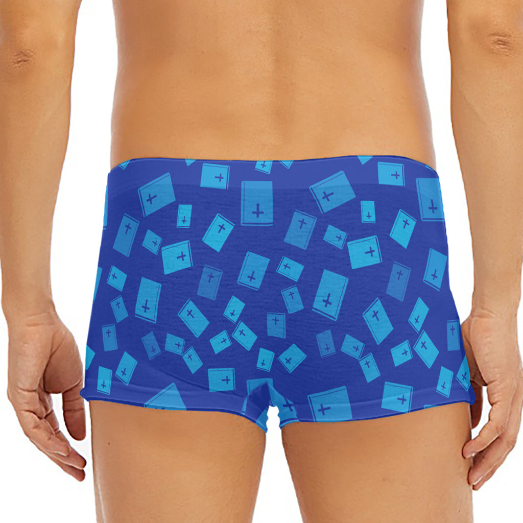 Blue Holy Bible Pattern Print Men's Short Boxer Briefs