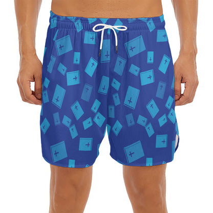 Blue Holy Bible Pattern Print Men's Split Running Shorts