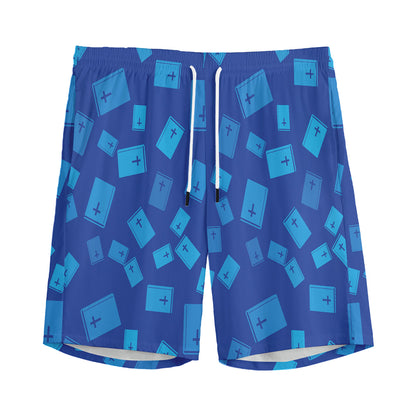 Blue Holy Bible Pattern Print Men's Sports Shorts