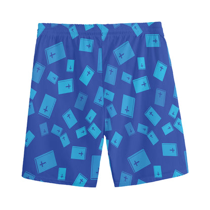 Blue Holy Bible Pattern Print Men's Sports Shorts