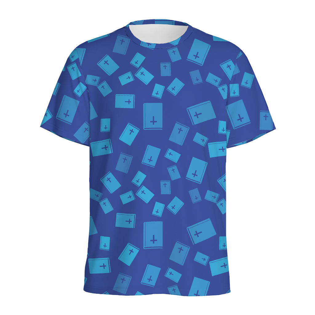 Blue Holy Bible Pattern Print Men's Sports T-Shirt