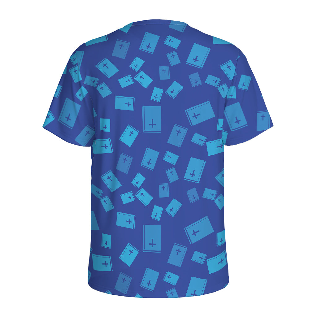 Blue Holy Bible Pattern Print Men's Sports T-Shirt