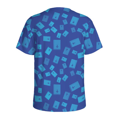 Blue Holy Bible Pattern Print Men's Sports T-Shirt