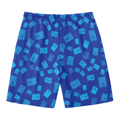 Blue Holy Bible Pattern Print Men's Swim Trunks