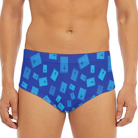 Blue Holy Bible Pattern Print Men's Triangle Swim Briefs