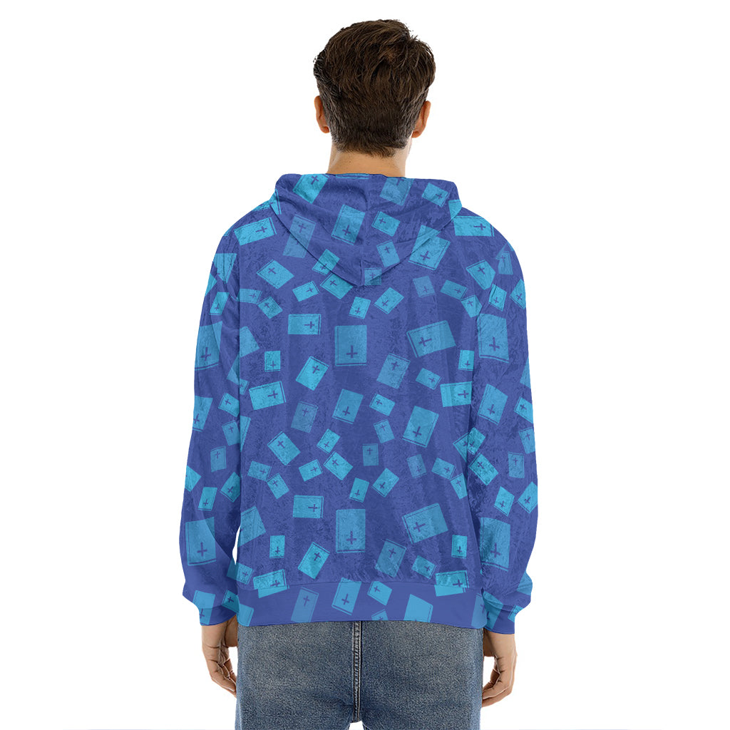 Blue Holy Bible Pattern Print Men's Velvet Pullover Hoodie