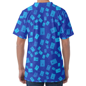 Blue Holy Bible Pattern Print Men's Velvet T-Shirt