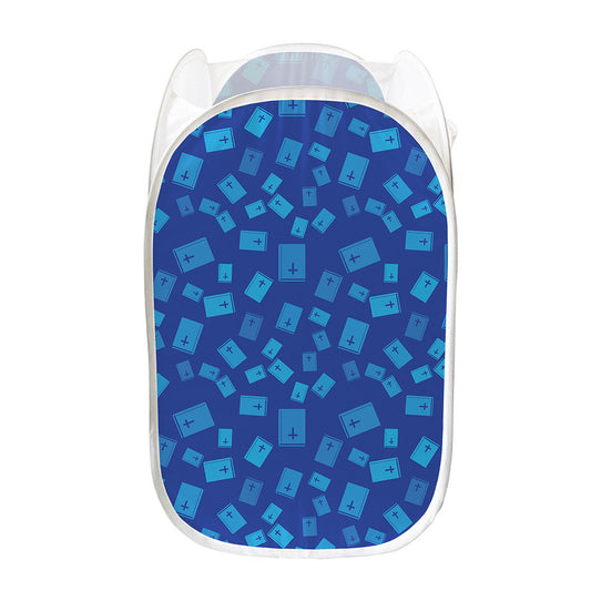 Blue Holy Bible Pattern Print Mesh Laundry Hamper