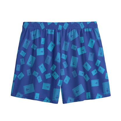 Blue Holy Bible Pattern Print Mesh Shorts