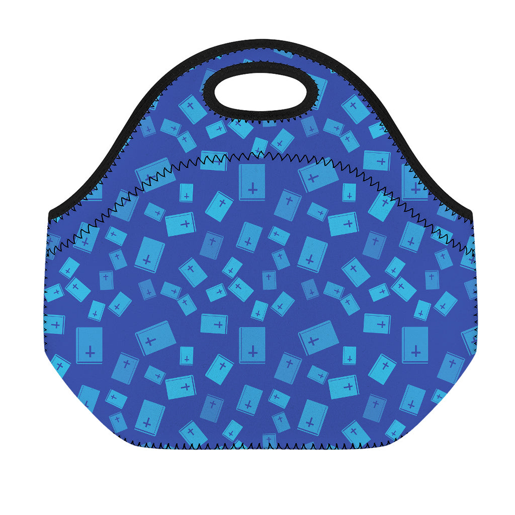 Blue Holy Bible Pattern Print Neoprene Lunch Bag