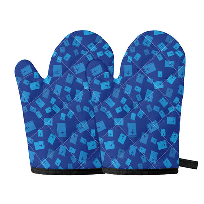 Blue Holy Bible Pattern Print Oven Mitts