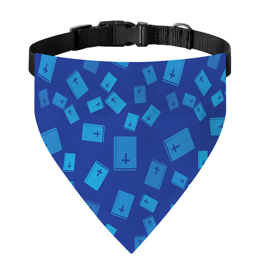 Blue Holy Bible Pattern Print Over The Collar Dog Bandana