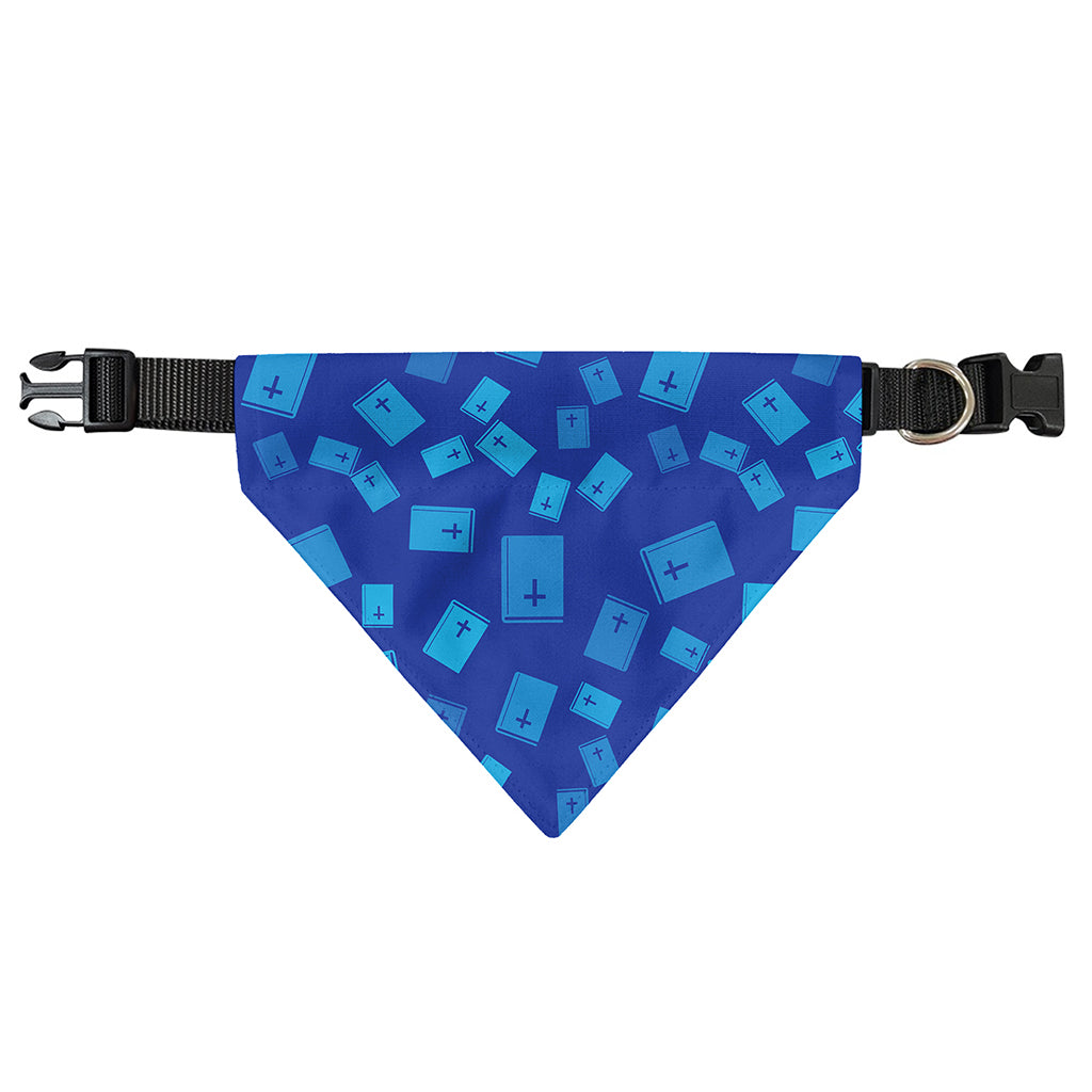 Blue Holy Bible Pattern Print Over The Collar Dog Bandana