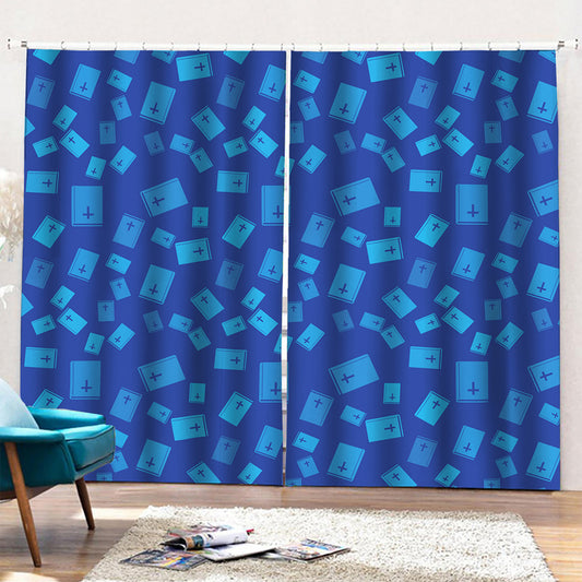 Blue Holy Bible Pattern Print Pencil Pleat Curtains