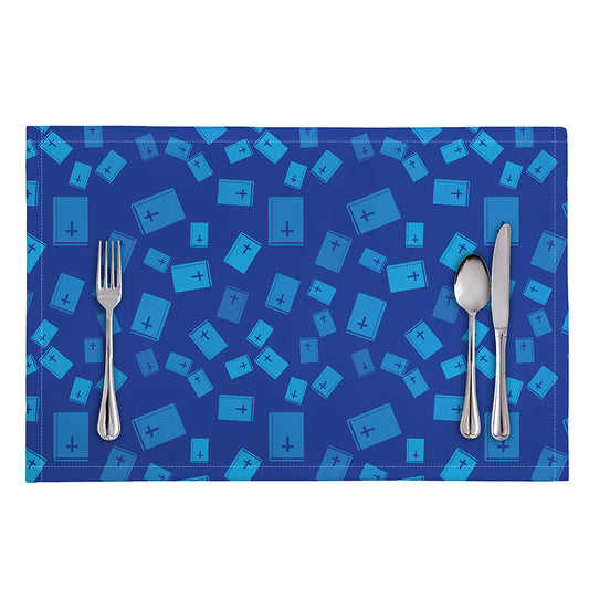 Blue Holy Bible Pattern Print Placemat