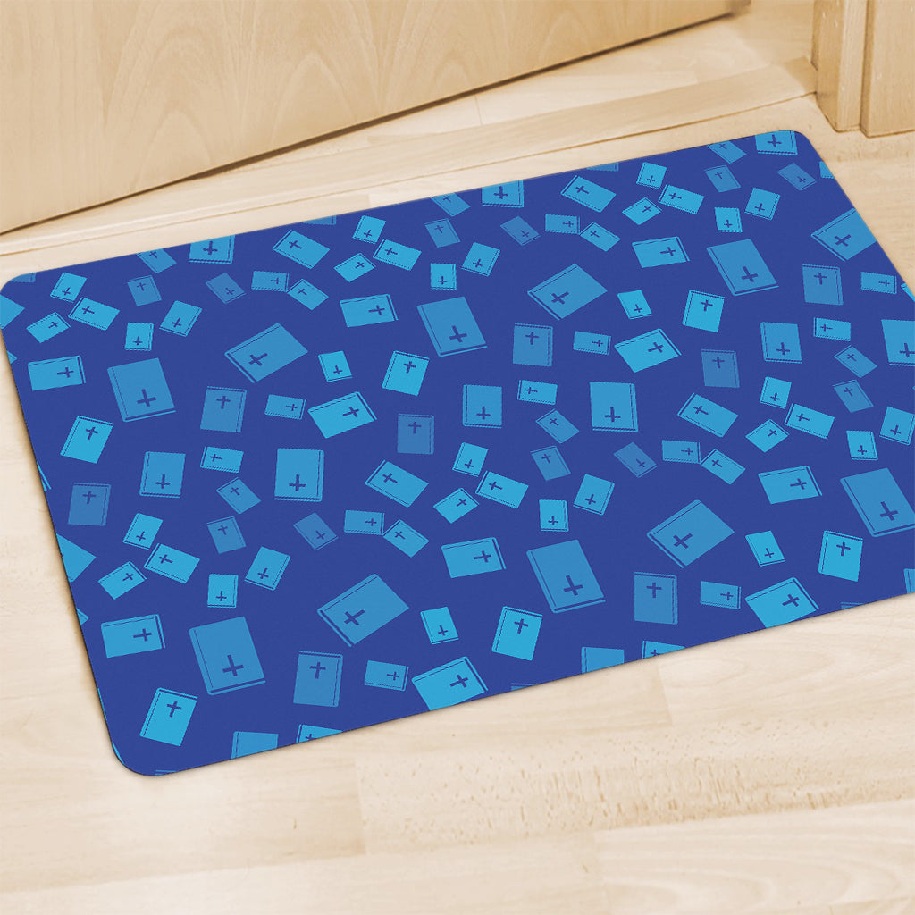 Blue Holy Bible Pattern Print Polyester Doormat