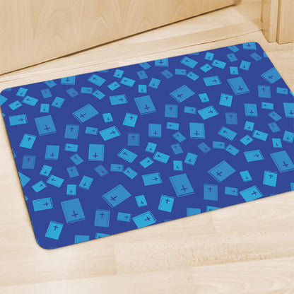 Blue Holy Bible Pattern Print Polyester Doormat