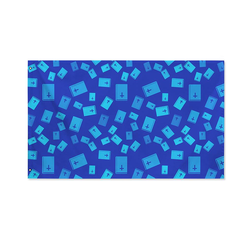 Blue Holy Bible Pattern Print Polyester Flag