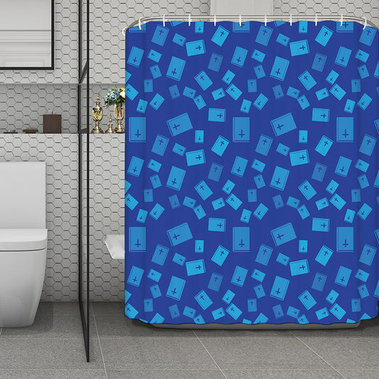 Blue Holy Bible Pattern Print Polyester Shower Curtain
