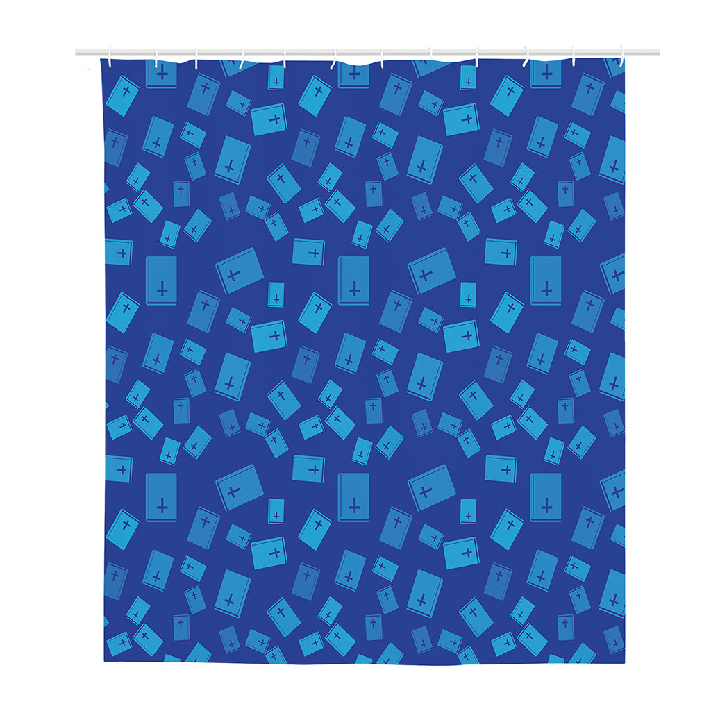 Blue Holy Bible Pattern Print Polyester Shower Curtain
