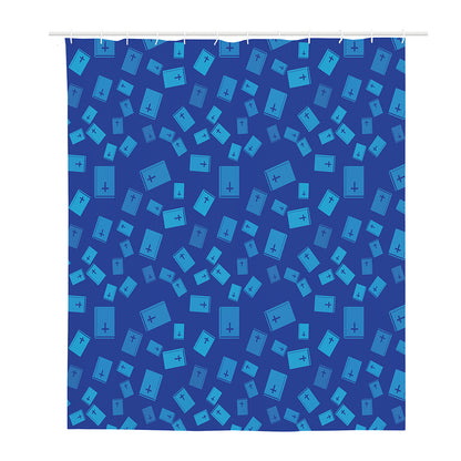 Blue Holy Bible Pattern Print Polyester Shower Curtain