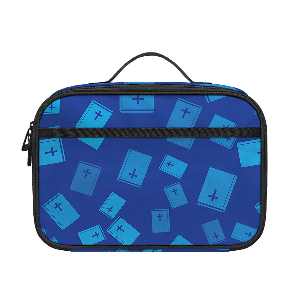 Blue Holy Bible Pattern Print Portable Lunch Bag