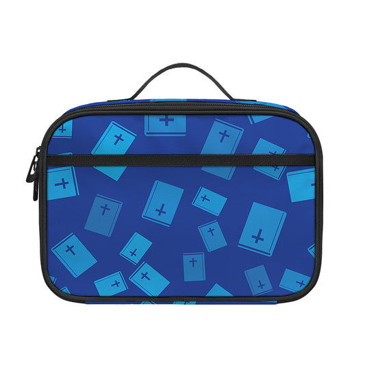Blue Holy Bible Pattern Print Portable Lunch Bag