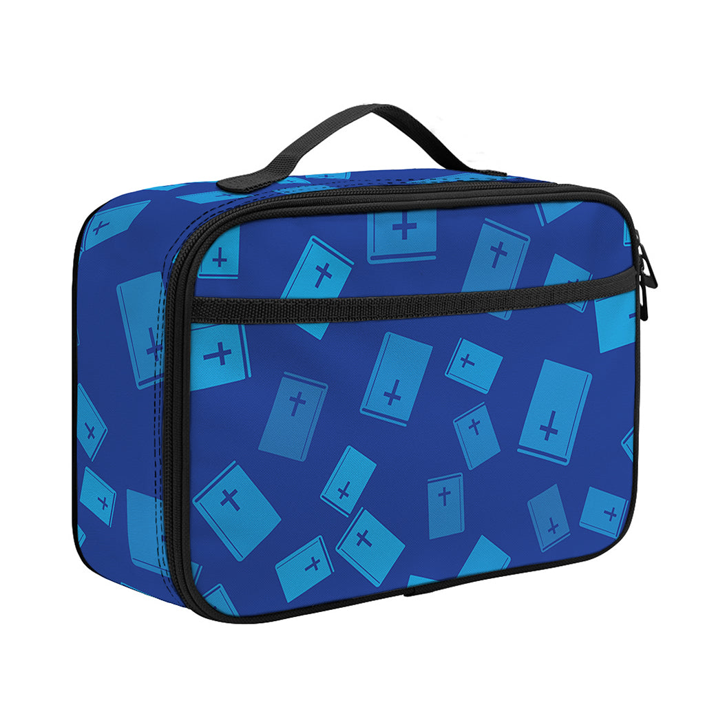Blue Holy Bible Pattern Print Portable Lunch Bag
