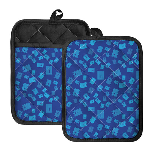 Blue Holy Bible Pattern Print Pot Holders With Pocket