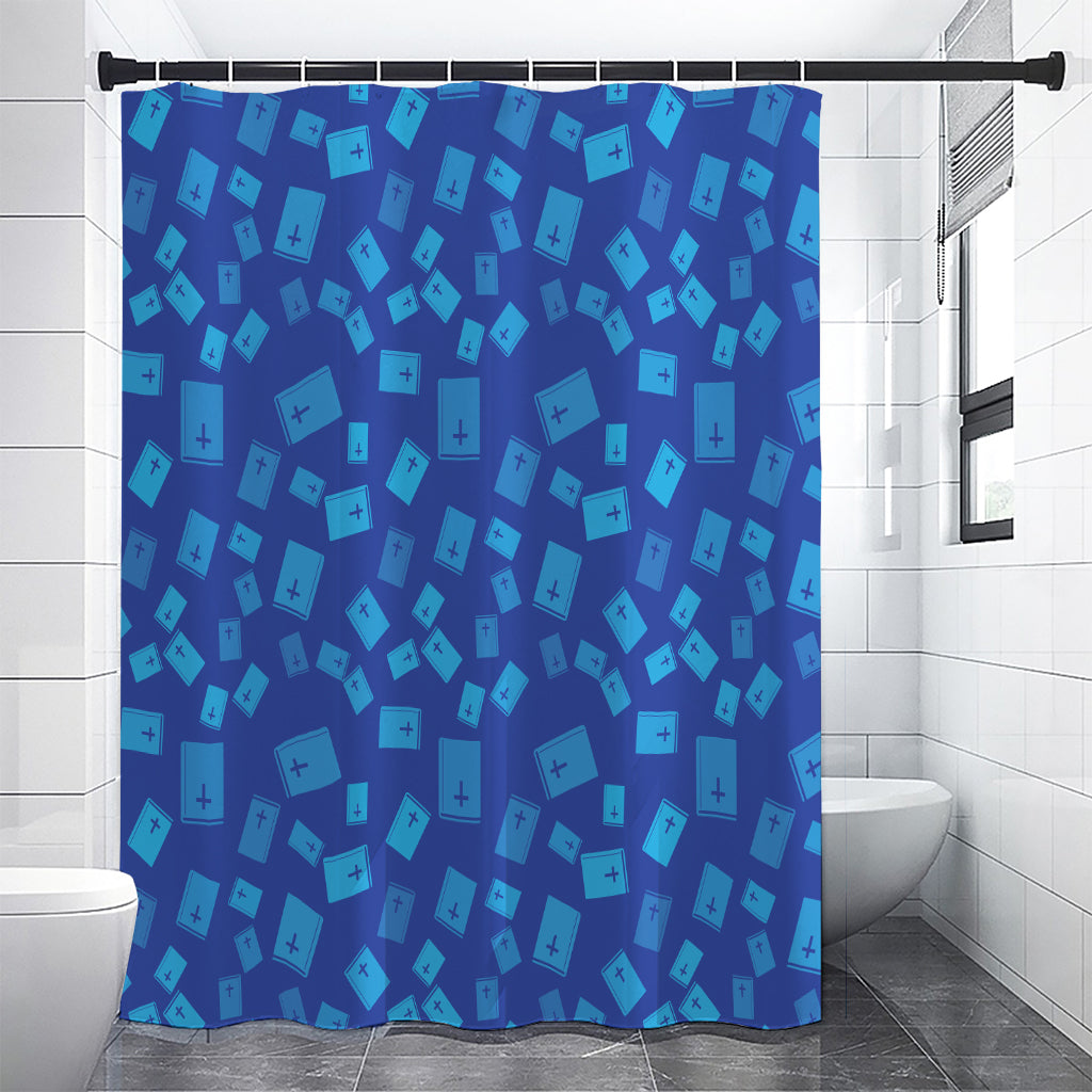 Blue Holy Bible Pattern Print Premium Shower Curtain