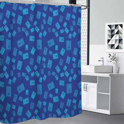 Blue Holy Bible Pattern Print Premium Shower Curtain