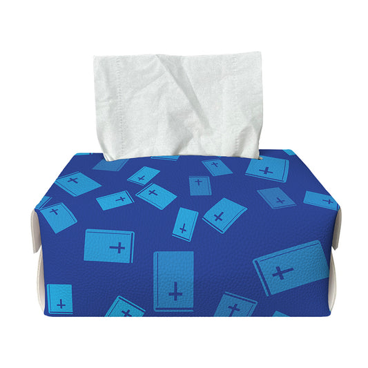 Blue Holy Bible Pattern Print Rectangle Tissue Box Cover