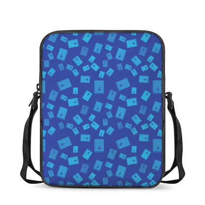 Blue Holy Bible Pattern Print Rectangular Crossbody Bag