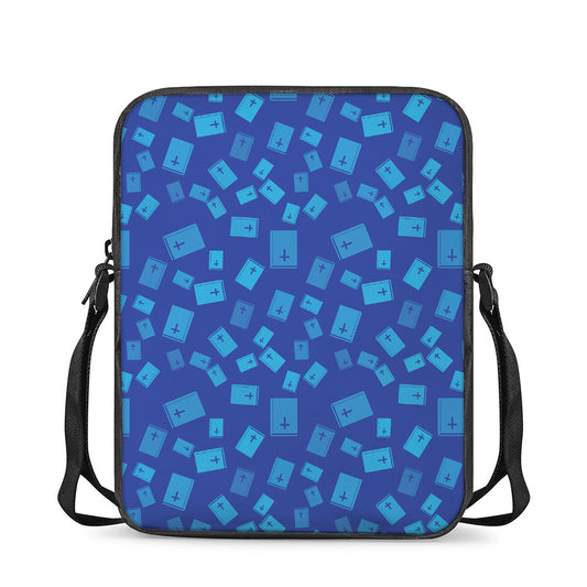Blue Holy Bible Pattern Print Rectangular Crossbody Bag