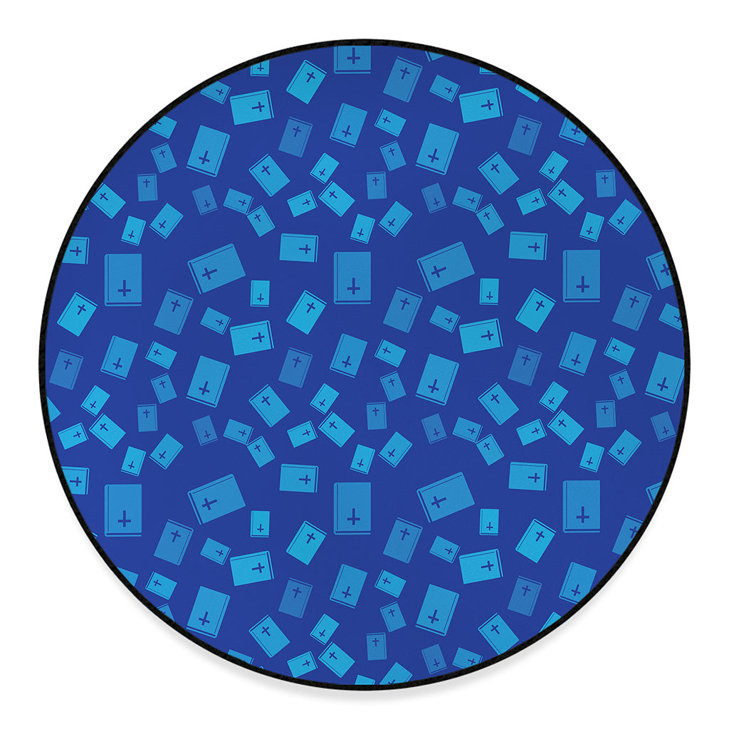 Blue Holy Bible Pattern Print Round Floor Mat