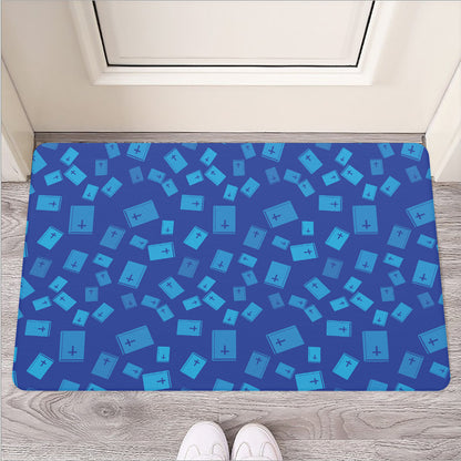 Blue Holy Bible Pattern Print Rubber Doormat