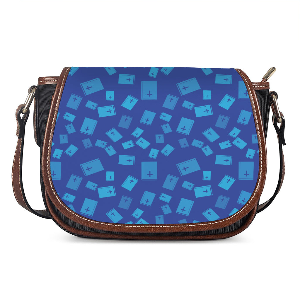 Blue Holy Bible Pattern Print Saddle Bag