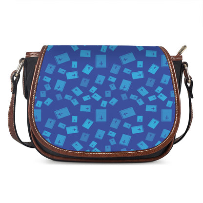 Blue Holy Bible Pattern Print Saddle Bag