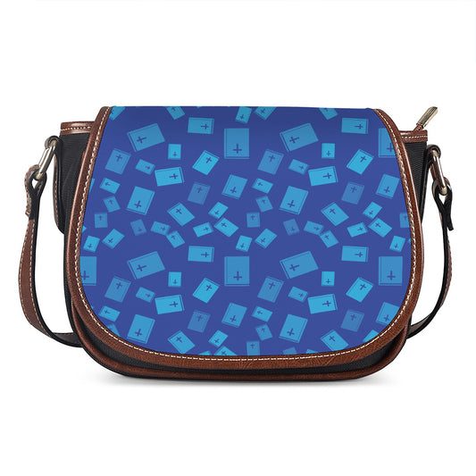 Blue Holy Bible Pattern Print Saddle Bag