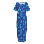 Blue Holy Bible Pattern Print Short Sleeve Long Nightdress