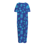 Blue Holy Bible Pattern Print Short Sleeve Long Nightdress