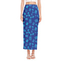 Blue Holy Bible Pattern Print Side Slit Maxi Skirt
