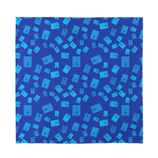 Blue Holy Bible Pattern Print Silk Bandana