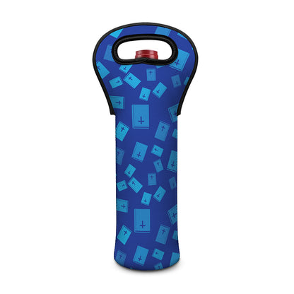 Blue Holy Bible Pattern Print Single Neoprene Wine Tote